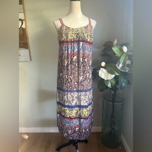 Anthropologie One September‎ Colorful boho Maxi Dress paisley brown blue s
